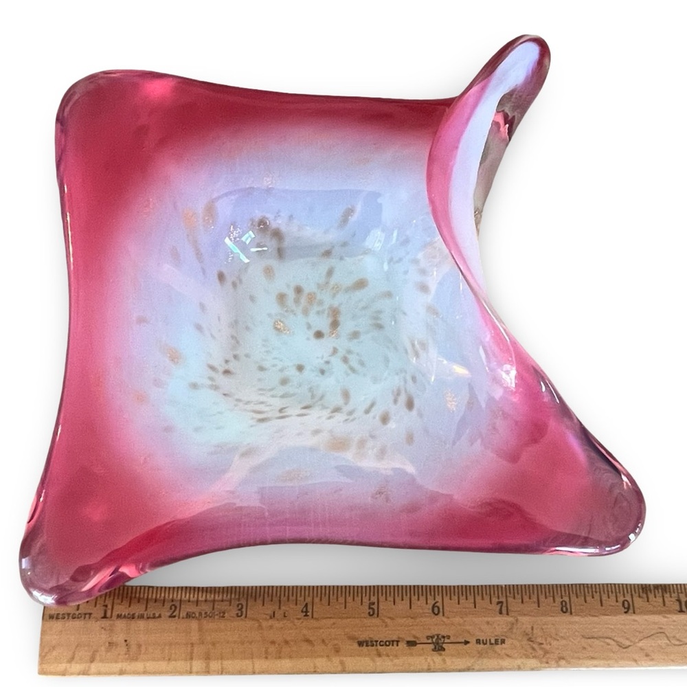 Vintage Fratelli Tosso Italian Murano Art Glass Pink White Gold Dish - Picture 10 of 11